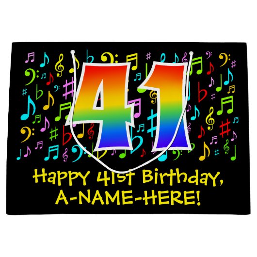 41e verjaardag - Kleurrijke muzieksymbolen, Rainbo Groot Cadeauzakje (Voorkant)