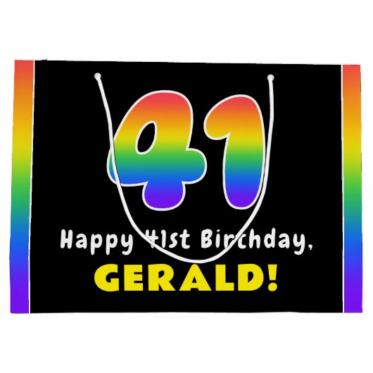41e verjaardag: kleurrijke regenboog # 41, Naam va Groot Cadeauzakje (Achterkant)