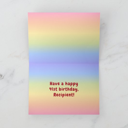 41e verjaardag: kleurrijke regenboog # 41, Naam va Kaart (Binnen)