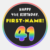 41e verjaardag: kleurrijke regenboog # 41, Naam va Ronde Sticker (Voorkant)