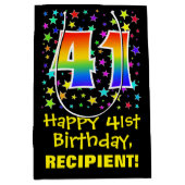 41e verjaardag: Kleurrijke Sterren Patroon & Regen Medium Cadeauzakje (Voorkant)