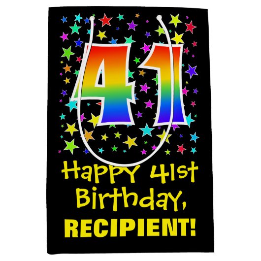 41e verjaardag: Kleurrijke Sterren Patroon & Regen Medium Cadeauzakje (Voorkant)