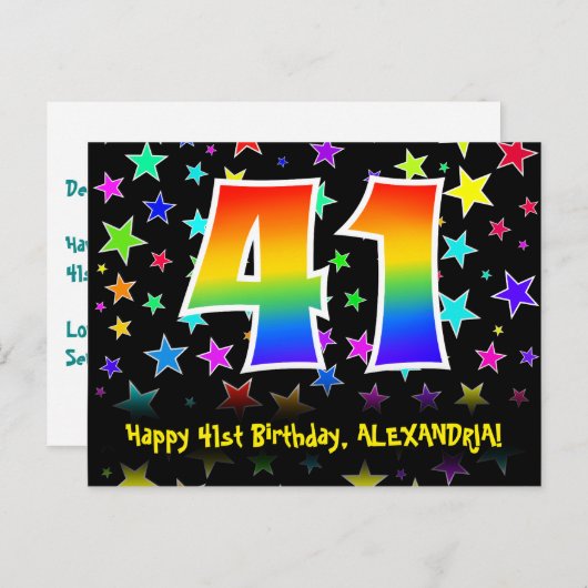 41e verjaardag: leuk sterrenpatroon, regenboog 41, briefkaart (Voorkant / Achterkant)