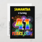 41e verjaardag - Leuk vuurwerk, Rainbow Look "41" Briefkaart (Voorkant / Achterkant)