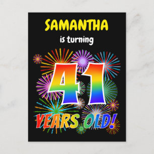 41e verjaardag - Leuk vuurwerk, Rainbow Look "41" Briefkaart