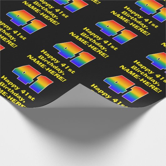 41e verjaardag: Leuke, kleurrijke regenboog geïnsp Cadeaupapier (Hoek)