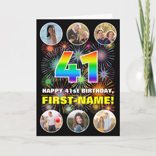 41e verjaardag: Leuke regenboog #, aangepaste naam Kaart (Voorkant)