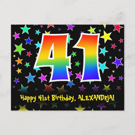 41e Verjaardag: Leuke sterrenpatroon, Regenboog 41 Briefkaart (Voorkant)