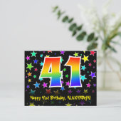 41e Verjaardag: Leuke sterrenpatroon, Regenboog 41 Briefkaart (Staand voorkant)