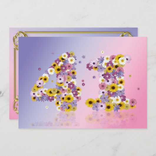 41e verjaardag, met bloembollen letters kaart (Voorkant / Achterkant)