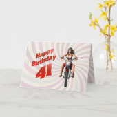 41e verjaardag met een motormeisje kaart (Gele Bloem)