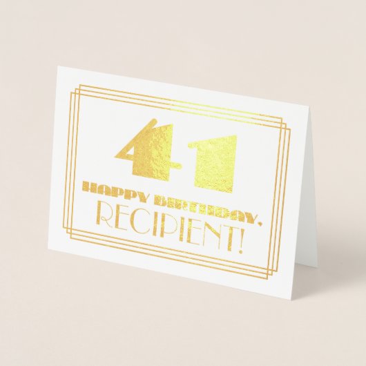 41e verjaardag; naam + Art Deco geïnspireerd look Folie Kaarten (Voorkant)