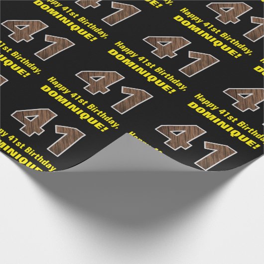 41e verjaardag: Naam & Faux Wood Grain Patroon "41 Cadeaupapier (Hoek)