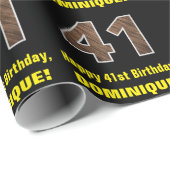 41e verjaardag: Naam & Faux Wood Grain Patroon "41 Cadeaupapier (Rol Hoek)