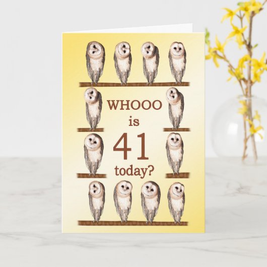 41e verjaardag, nieuwsgierige uilen kaart (Gele Bloem)