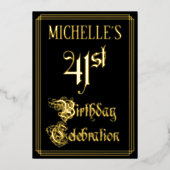 41e verjaardag Partij — Fancy Manuscript & de Naam Folie Uitnodiging (Voorkant)