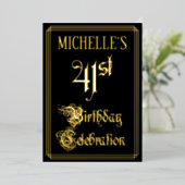 41e verjaardag Partij — Fancy Manuscript & de Naam Folie Uitnodiging (Staand Voorkant)