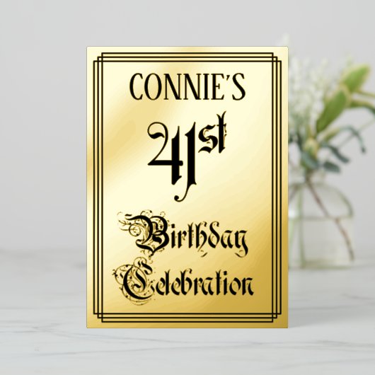 41e verjaardag Partij — Legant Manuscript + de Naa Folie Uitnodiging (Staand Voorkant)