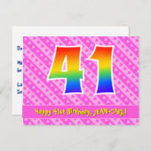 41e verjaardag: Pink Stripes & Hearts, Rainbow 41 Briefkaart (Voorkant / Achterkant)