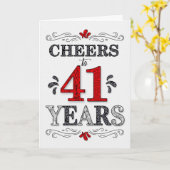 41e verjaardag Proost in rood wit zwart patroon Kaart (Gele Bloem)