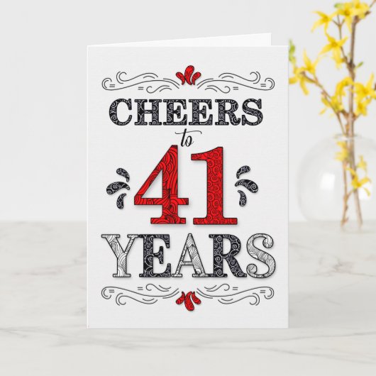 41e verjaardag Proost in rood wit zwart patroon Kaart (Gele Bloem)