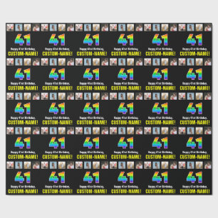 41e verjaardag: Regenboog "41"; Aangepaste foto's  Cadeaupapier