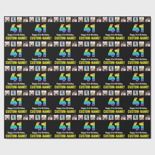 41e verjaardag: Regenboog "41"; Aangepaste foto's  Cadeaupapier (Zoom)