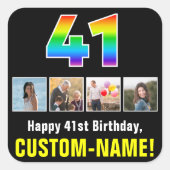 41e verjaardag: Regenboog "41"; Aangepaste foto's  Vierkante Sticker (Voorkant)