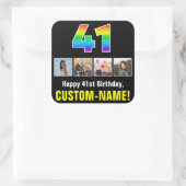 41e verjaardag: Regenboog "41"; Aangepaste foto's  Vierkante Sticker (Tas)