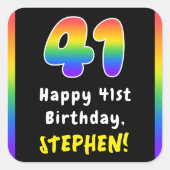 41e verjaardag: Regenboogspectrum # 41, Aangepaste Vierkante Sticker (Voorkant)