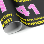 41e verjaardag: Roze strepen en harten "41" + Naam Cadeaupapier (Rol Hoek)