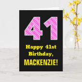 41e verjaardag: Roze strepen en harten "41" + Naam Kaart (Gele Bloem)