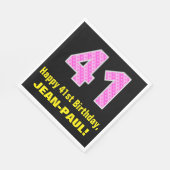 41e verjaardag: Roze strepen en harten "41" + Naam Servet (Hoek)