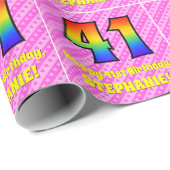 41e verjaardag: roze strepen & harten, regenboog # cadeaupapier (Rol Hoek)