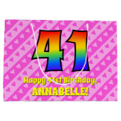 41e verjaardag: roze strepen & harten, regenboog # groot cadeauzakje (Achterkant)