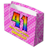 41e verjaardag: roze strepen & harten, regenboog # groot cadeauzakje (Achterkant Gekanteld)