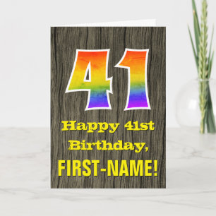 41e verjaardag: rustieke faux hout look, regenboog kaart