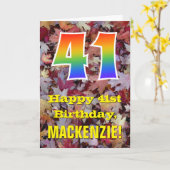 41e verjaardag; rustieke herfstbladeren; regenboog kaart (Gele Bloem)