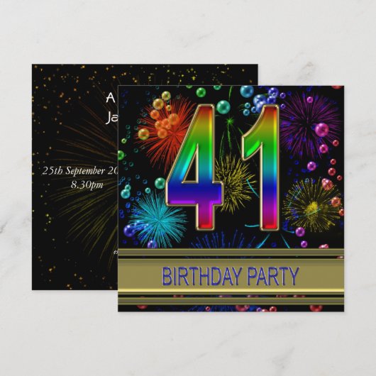 41e verjaardag Uitnodiging met bubbels (Voorkant / Achterkant)