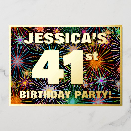 41e verjaardag van de feestdag — Fun, kleurrijke F Folie Uitnodiging (Voorkant)