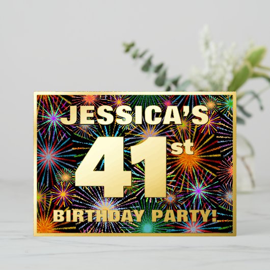 41e verjaardag van de feestdag — Fun, kleurrijke F Folie Uitnodiging (Staand Voorkant)