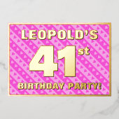 41e verjaardagsfeest — Leuke roze harten en strepe Folie Uitnodiging (Voorkant)