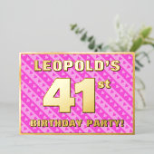 41e verjaardagsfeest — Leuke roze harten en strepe Folie Uitnodiging (Staand Voorkant)