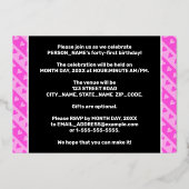 41e verjaardagsfeest — Leuke roze harten en strepe Folie Uitnodiging (Achterkant)