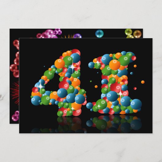 41e verjaardagsfeest, met bubbels en ballen kaart (Voorkant / Achterkant)
