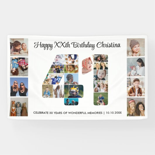 41e verjaardagsfeest Nummer 41 Fotocollage Spandoek (Horizontaal)