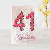 41e verjaardagskaart met rozen en bladeren kaart (Gele Bloem)