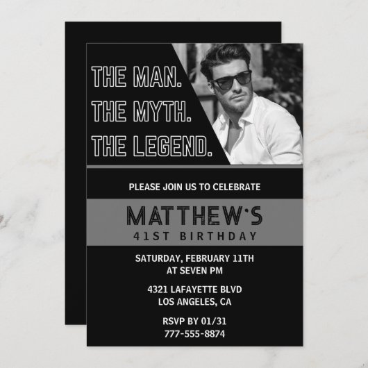 41e verjaardagsuitnodiging Black The Man The Legen Kaart (Voorkant / Achterkant)