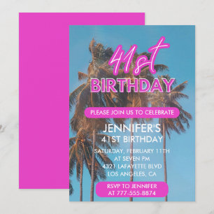 41e verjaardagsuitnodiging Summer Roze Palmboom Kaart