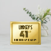 41st Birthday Party ~ Art Deco Style “41” + Name Folie Uitnodiging Briefkaart (Staand Voorkant)